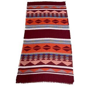 Southwest Aztec Wrap Scarf Throw Blanket Fringe Western Maroon Blue Stripe 77x40